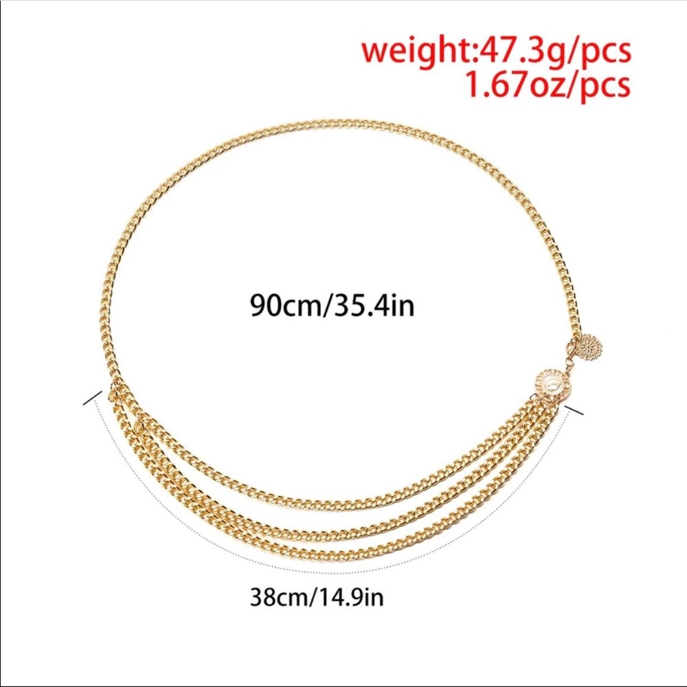 1 Left! Gold/Silver Metal Chain Layered Belt NEW - Picture 4 of 6
